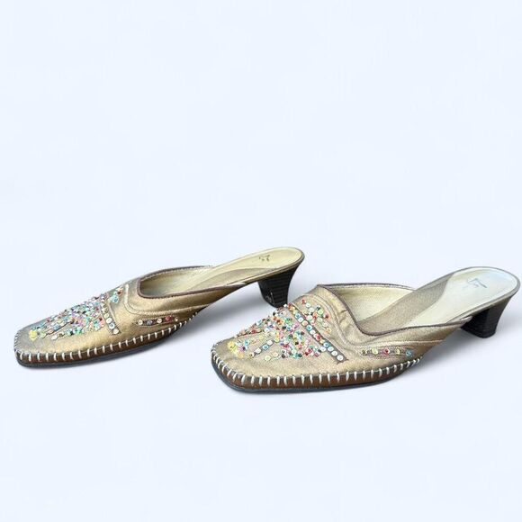 Vintage LifeStride Gold Rhinestone Mules – Y2K Boho Indie Heels Slip-On Size 9 - Picture 3 of 6